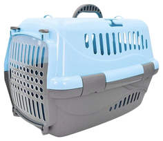 Переноска Zooexpress Турне голубая с пластиковой дверцей для животных L: 54,5 x 36 x 34 см