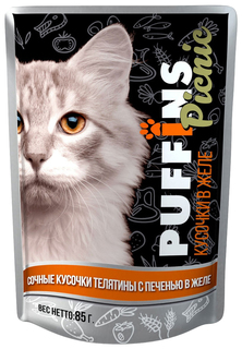 Влажный корм для кошек Puffins PICNIC Телятина с печенью ЖЕЛЕ, 85 г