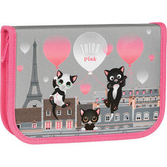 Пенал TIGER FAMILY 1 отделение, 1 откидная планка, ткань, Think Pink In Paris, 20х14х4 см