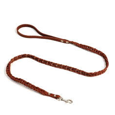 Поводок Пижон Коса, кожаный плетеный, 1.25 м х 1.1 см, коричневый