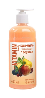 Крем-мыло Vitamin Family 5 фруктов увлажнение, жидкое, 650 мл