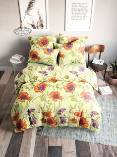 Постельное белье "Ночь нежна" из поплина, Маки (лимонный) 2.0евро простыня наволочки 50х70