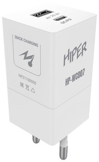 Сетевое зарядное устройство HIPER HP-WC007 1xUSB Type-C, 1xUSB 3 А белый