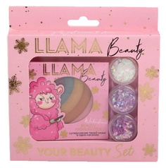 Набор: радужный хайлайтер и 3 баночки глиттера для лица и тела Llama Beauty 4911402