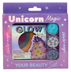 Набор: радужный хайлайтер и 3 баночки глиттера для лица и тела Unicorn Magic 4911400 Beauty Fox