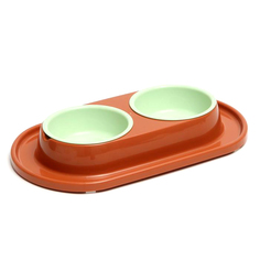 Миска для животных ZOO PLAST Мур-мяу, двойная, на подставке, коричневая, 0,3 л