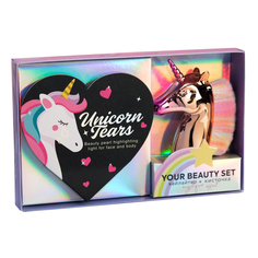 Набор: запечённый хайлайтер и кисть для макияжа Unicorn Tears 4836295 Beauty Fox