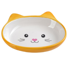 Миска Пижон Кошачья мордочка, керамическая, овальная, 200 мл, жёлто-оранжевая