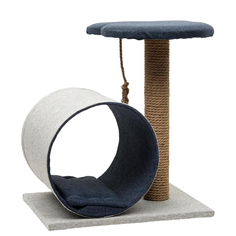 Комплекс-когтеточка Пижон с туннелем и полочкой, 44х35х50 см, рогожка, джут, серо-синий