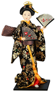 Кукла коллекционная Sima-land Гейша в черно-золотом кимоно с веерами