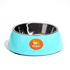 Миска Пижон, металлическая на пластиковом основании, 18 х 6 см, голубая