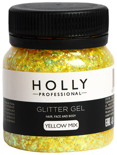 Декоративный гель для волос, лица и тела GLITTER GEL Holly Professional, Yellow Mix, 50 мл
