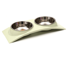 Миска Пижон, двойная, металл, на пластиковой основе, 38,5 х 16,7 х 5 см, зелёная, 160 мл