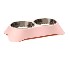 Миска Пижон, двойная, металл, на пластиковой основе, 34 х 20 х 6,5 см, розовая, 400 мл