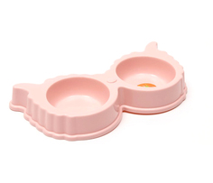 Миска Пижон, двойная, пластик, розовая, 30 х 16 х 4,5 см см, 160 мл