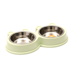 Миска двойная Пижон, металл,на пластиковой основе, зелёная, 27,8 х 15,5 х 4 см, 160 мл