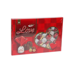 Молочные шоколадные конфеты Love с начинкой из сливок со вкусом фундука 270г