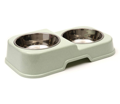 Миска Пижон, двойная, металл, на пластиковой основе, 35 х 20 х 7см зелёная, 400 мл