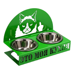 Миска двойная Данко-Зоо Это моя кухня, напольная, металл, салатовый, D-14см 350мл