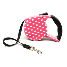 Рулетка Пижон, с поводком-лентой, резиновая ручка, 5 м, до 15 кг, розовая в горошек