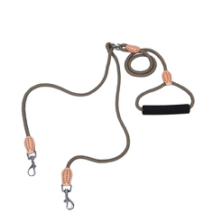 Поводок Пижон, со своркой на 2 собак, 73 + 2х57 см, полиэстер и натуральная кожа, бежевый