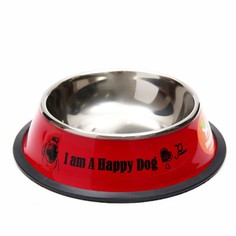Миска Пижон I am Happy Dog, с нескользящим основанием, 15 х 3,5 см, 230 мл, красная