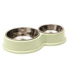 Миска двойная Пижон, металл, на пластиковом основании, 28 х 17,3 х 5 см, зелёная, 160 мл