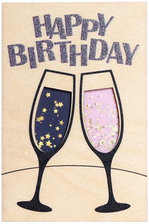 Открытка с деревянным элементом Happy Birthday бокалы Дарите Счастье