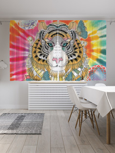 Шторы с фотопечатью JoyArty "Тигр окруженный цветами" из сатена, 290х180 см