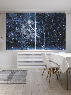 Шторы с фотопечатью JoyArty "Зимняя скамейка" из сатена, 290х180 см