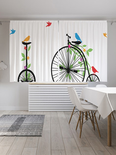 Шторы с фотопечатью "Необычные велосипеды" из сатена, 290х180 см Joy Arty