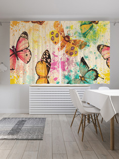 Шторы с фотопечатью "Красочная композиция с бабочками" из сатена, 290х180 см Joy Arty