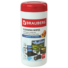 Чистящие салфетки BRAUBERG для экранов и пластика с ароматом Абрикоса, 100 шт. (513321)