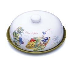 Блюдо сервировочное круглое для блинов Коралл Олива 23,5 х 11 см с крышкой