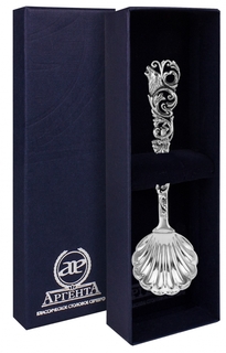 Совок для сахара Аргента "Охотничий" с чернением в футляре