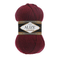 Пряжа ALIZE Lanagold 100 г, 240 м (шерсть, акрил) (57 бордо), 5 мотков