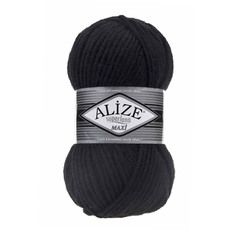 Пряжа ALIZE Superlana maxi, 100 г, 100 м (акрил, шерсть) ТУ (60 черный), 5 мотков