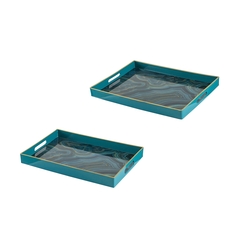 Подносы, набор 2 предмета 48х36х5см Glasar DF43576-BLUE-DS ГЛАСАР