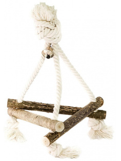 Игрушка для птиц Zoobaloo Качели 3D хлопковый шнур с колоколом, средняя 25х15см