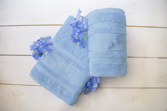 Махровое полотенце подарочное, 70х135, Голубой, цветы, УП-002-32 Aisha
