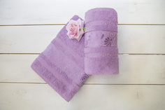 Махровое полотенце подарочное, 70х135, Сирень, цветы, УП-002-33 Aisha Home