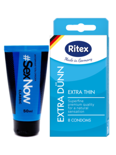 Набор интимная гель смазка SexNow Classic 50 мл и презервативы Ritex Extra Thin Dunn 8 шт.