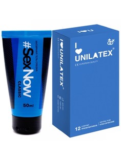 Набор интимная гель смазка Sexnow Classic 50 мл и презервативы Unilatex Natural 12 + 3 шт.