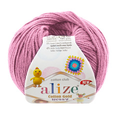 Пряжа Alize Cotton Gold Hobby new 50г, 165м (хлопок, акрил) (98 розовый), 10 мотков
