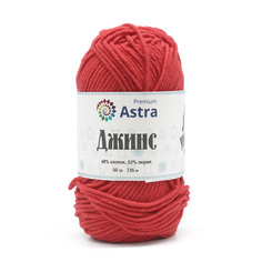 Пряжа Astra Premium Джинс, 50 г, 135 м (хлопок, акрил) (150 красный), 4 мотка
