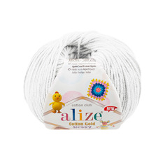 Пряжа Alize Cotton Gold Hobby new 50г, 165м (хлопок, акрил) (55 белый), 10 мотков