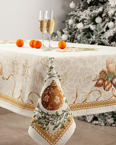 Скатерть Le Gobelin Золотые шары и свеча 140х140 см