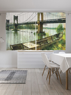 Шторы с фотопечатью "Лодка у моста" из сатена, 290х180 см Joy Arty