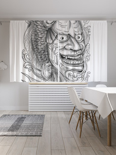 Шторы с фотопечатью JoyArty "Японская маска ханья" из сатена, 290х180 см