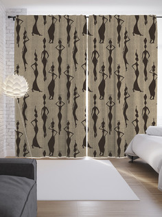 Шторы JoyArty с фотопечатью "Девушка с кувшином на голове" из сатена, 290х265 см